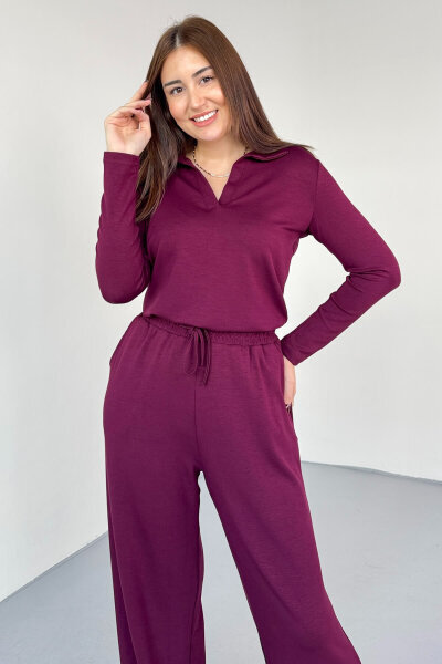 TKM-13345 Bordo Polo V Yaka Modal Kumaş Spor Takım - 2