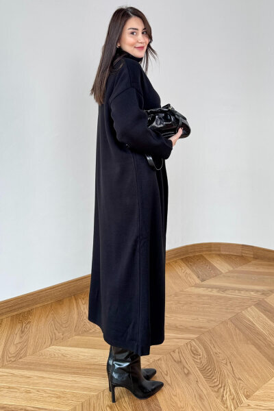 TKM-13349 Siyah Triko Hırka & Fitilli Yarım Boğaz Kolsuz Elbise İkili Takım - 3