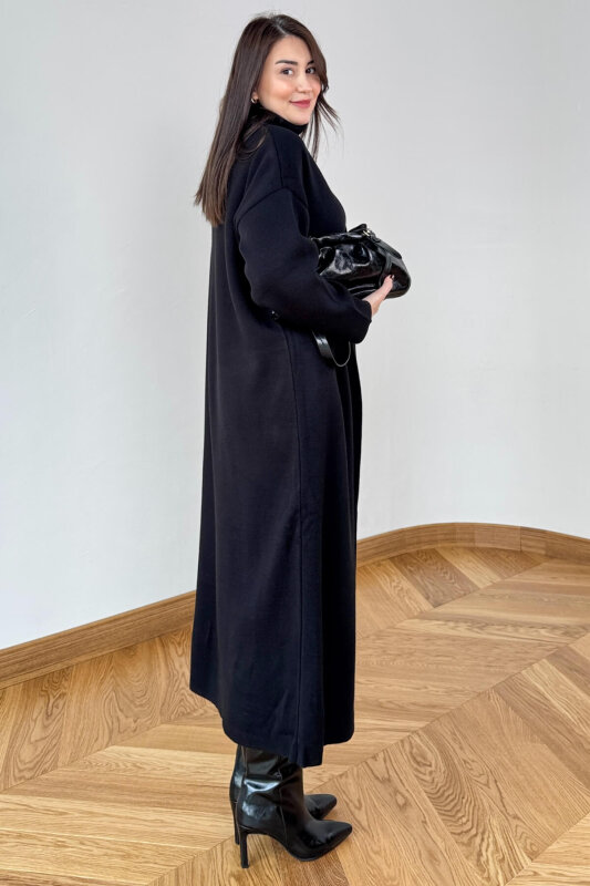 TKM-13349 Siyah Triko Hırka & Fitilli Yarım Boğaz Kolsuz Elbise İkili Takım - 3