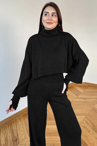 TKM-13361 Siyah Çelik Örme Parmak Geçirmeli Balıkçı Yaka İkili Takım - 2