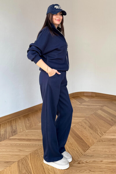 TKM-13363 Lacivert Dik Yaka Üç İplik Şardonlu Oversize  Eşofman Takımı - 3