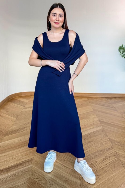 TKM-13369 Lacivert Bluz Elbise Modal Kumaş İkili Takım - 2