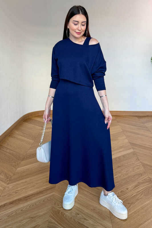 TKM-13369 Lacivert Bluz Elbise Modal Kumaş İkili Takım - 4