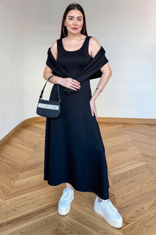 TKM-13369 Siyah Bluz Elbise Modal Kumaş İkili Takım - 2