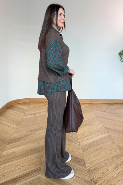 TKM-13370 Kahve Yeşil Ekose Triko Takım - 6