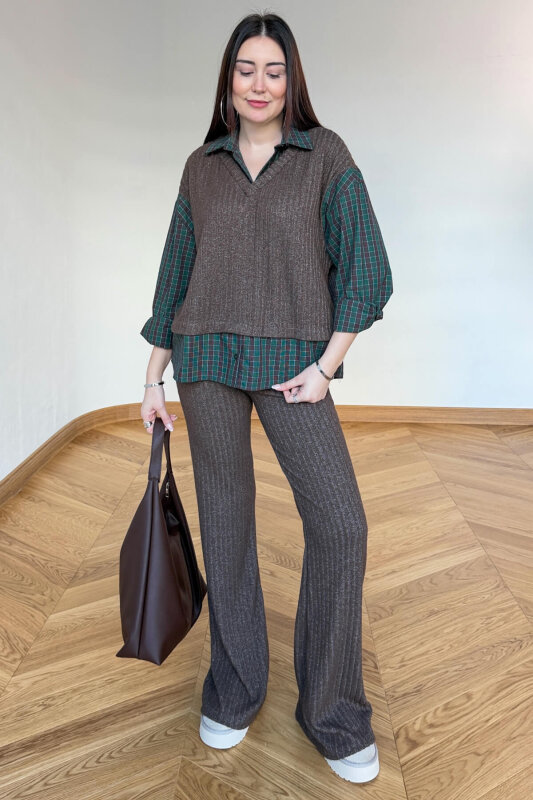 TKM-13370 Kahve Yeşil Ekose Triko Takım - 7