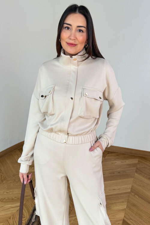 TKM-13372 Bej Kargo Cepli Çıtçıtlı Modal İkili Takım (1)