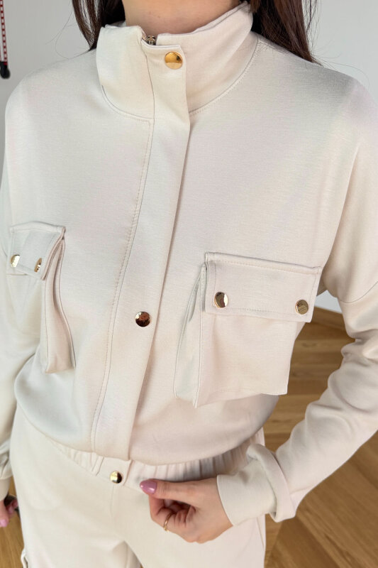 TKM-13372 Bej Kargo Cepli Çıtçıtlı Modal İkili Takım - 5