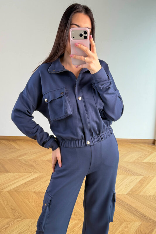 TKM-13372 İndigo Kargo Cepli Çıtçıtlı Modal İkili Takım - 3