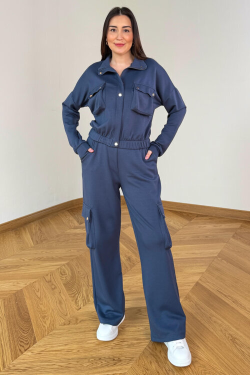 TKM-13372 İndigo Kargo Cepli Çıtçıtlı Modal İkili Takım - 4