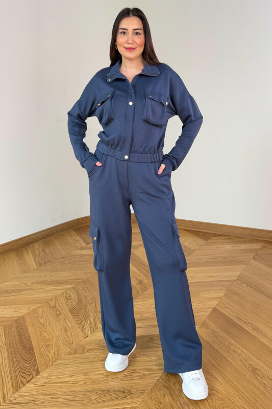 TKM-13372 İndigo Kargo Cepli Çıtçıtlı Modal İkili Takım - 4