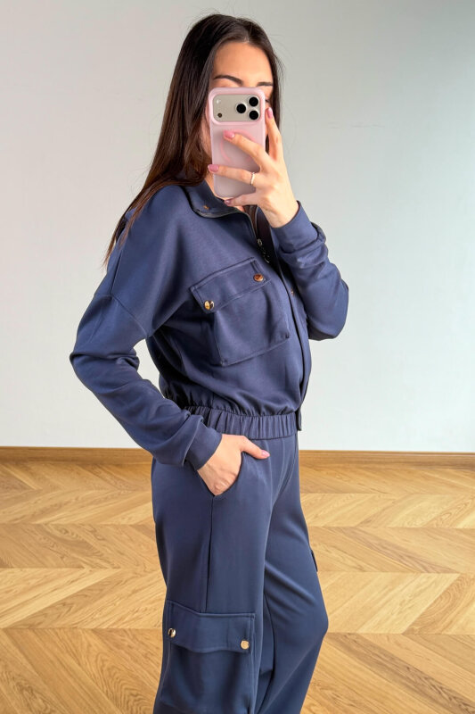 TKM-13372 İndigo Kargo Cepli Çıtçıtlı Modal İkili Takım - 5