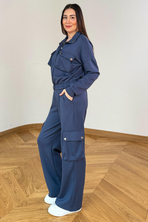 TKM-13372 İndigo Kargo Cepli Çıtçıtlı Modal İkili Takım - 6