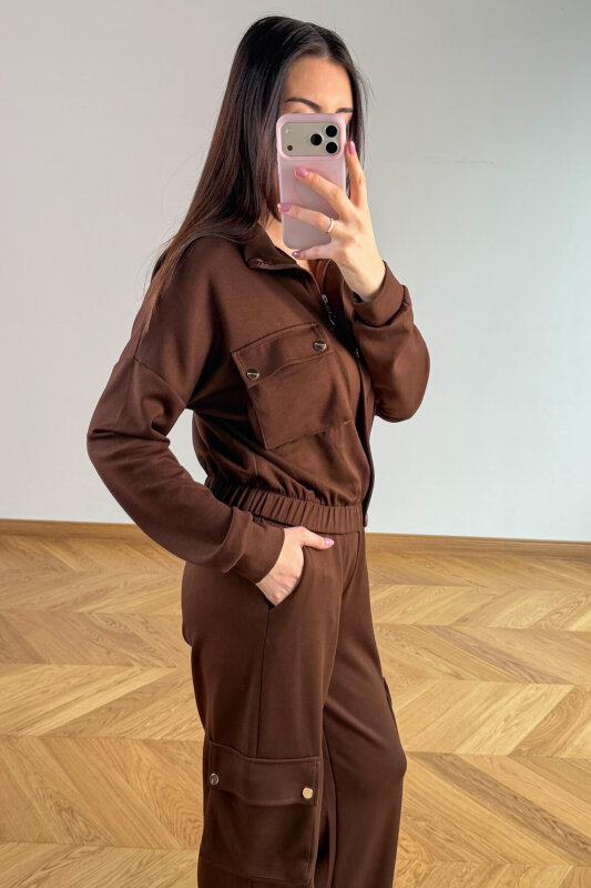 TKM-13372 Kahverengi Kargo Cepli Çıtçıtlı Modal İkili Takım - 3