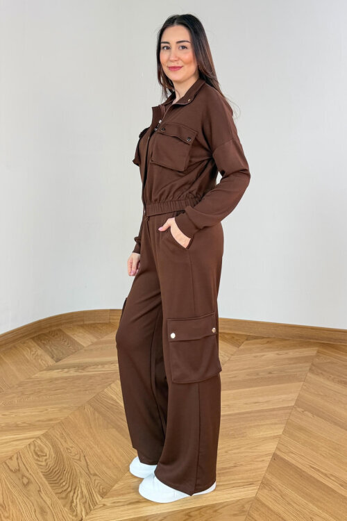 TKM-13372 Kahverengi Kargo Cepli Çıtçıtlı Modal İkili Takım - 5