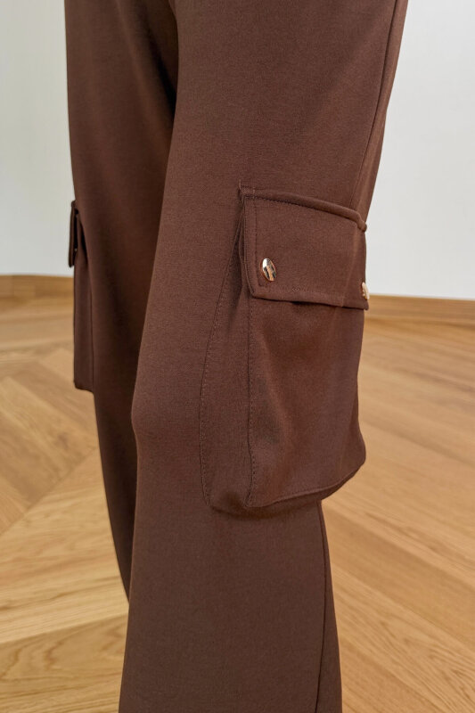 TKM-13372 Kahverengi Kargo Cepli Çıtçıtlı Modal İkili Takım - 4