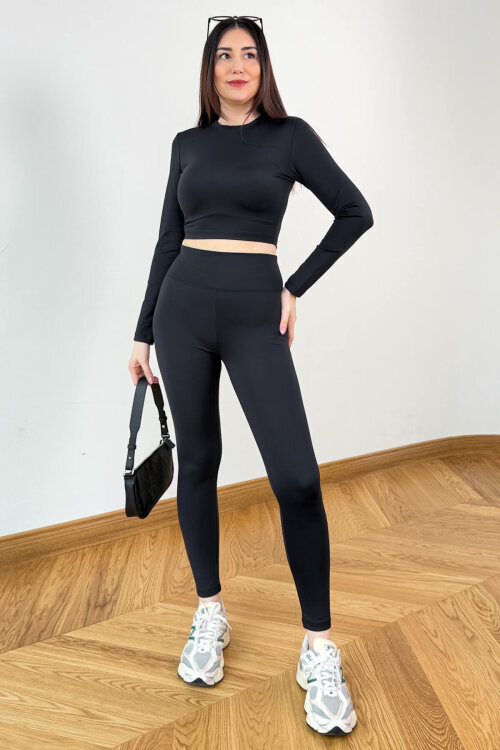 TKM-13373 Siyah Nefes Alan Kumaş İkili Tayt Takım - 7