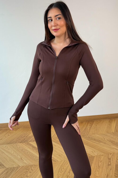 TKM-13374 Kahverengi Fermuarlı Cepli Toparlayıcı İkili Spor Takım - 6