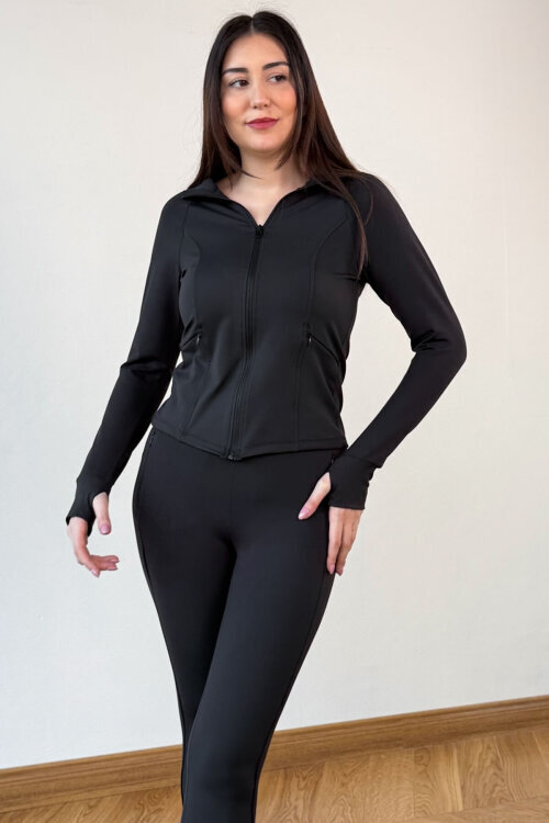 TKM-13374 Siyah Fermuarlı Cepli Toparlayıcı İkili Spor Takım - 6