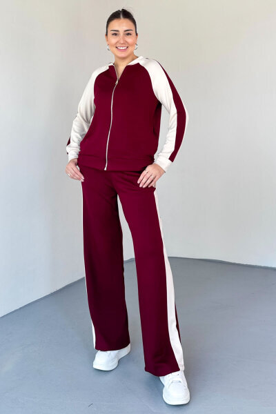 TKM-2303 Bordo Modal Kumaş Garnili Fermuarlı Sweat Takım - 1