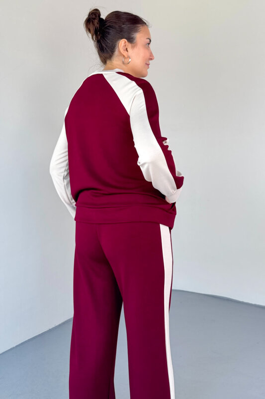 TKM-2303 Bordo Modal Kumaş Garnili Fermuarlı Sweat Takım - 3