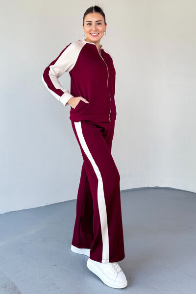 TKM-2303 Bordo Modal Kumaş Garnili Fermuarlı Sweat Takım - 4