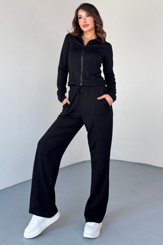 TKM-2580 Siyah Fermuarlı Dik Yaka Dikiş Detaylı Spor Takım - 6