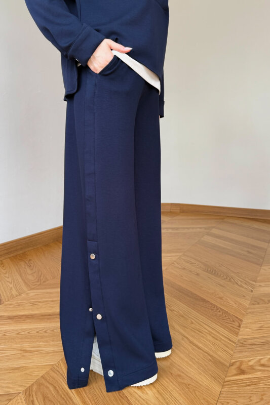 TKM-36704 Lacivert Çıtçıtlı Tasarım Yaka İthal Modal Kumaş İkili Takım - 3