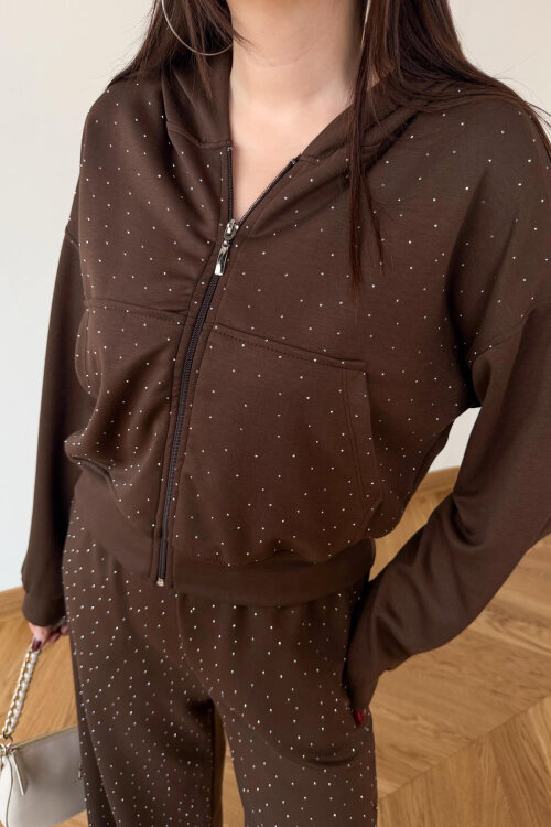 TKM-6132 Acı Kahve Taş İşlemeli Kapüşonlu Modal Takım - 3