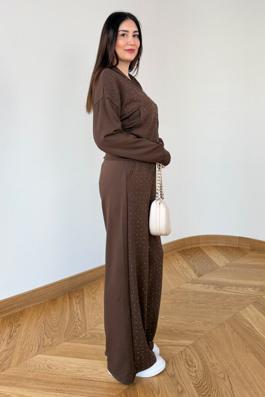 TKM-6132 Acı Kahve Taş İşlemeli Kapüşonlu Modal Takım - 6