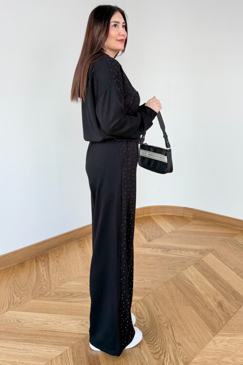 TKM-6132 Siyah Taş İşlemeli Kapüşonlu Modal Takım - 3