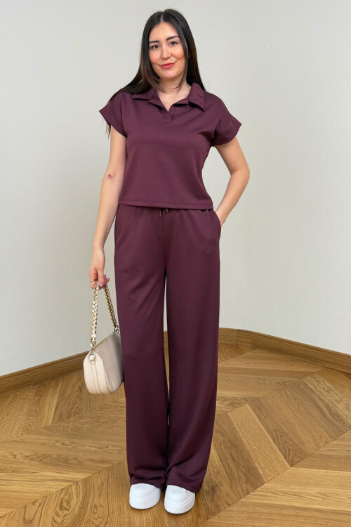 TKM-6698 Bordo Polo Yaka Modal Kumaş İkili Takım 