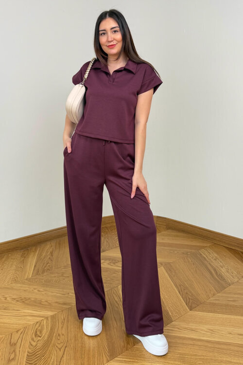 TKM-6698 Bordo Polo Yaka Modal Kumaş İkili Takım - 5