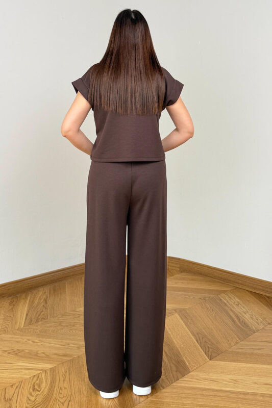 TKM-6698 Kahverengi Polo Yaka Modal Kumaş İkili Takım - 3