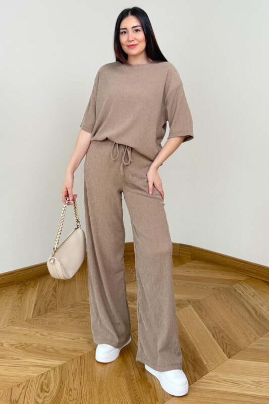 TKM-6785 Bej Salaş Kesim Bürümcük Kumaş İkili Takım - 3