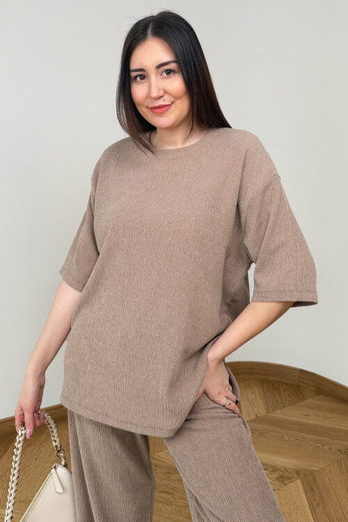 TKM-6785 Bej Salaş Kesim Bürümcük Kumaş İkili Takım - 2