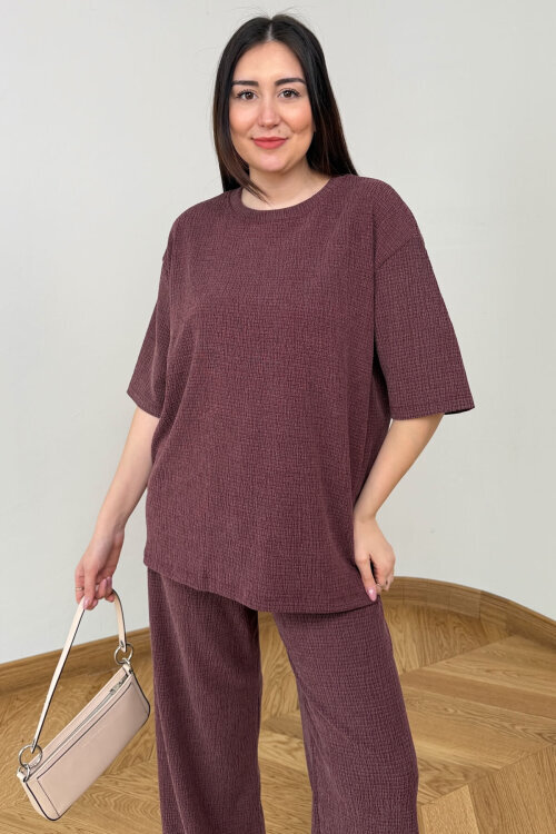 TKM-6785 Bordo Salaş Kesim Bürümcük Kumaş İkili Takım - 2