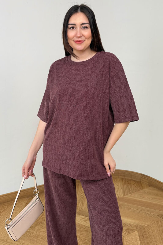 TKM-6785 Bordo Salaş Kesim Bürümcük Kumaş İkili Takım - 2