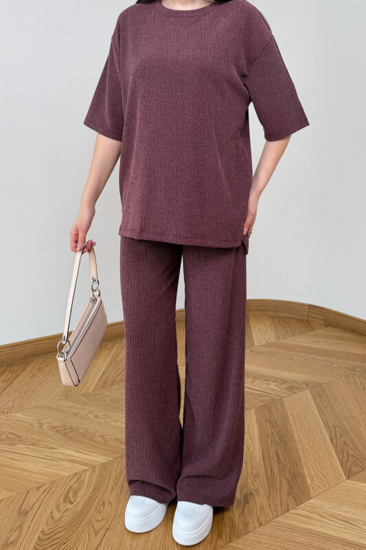 TKM-6785 Bordo Salaş Kesim Bürümcük Kumaş İkili Takım - 3