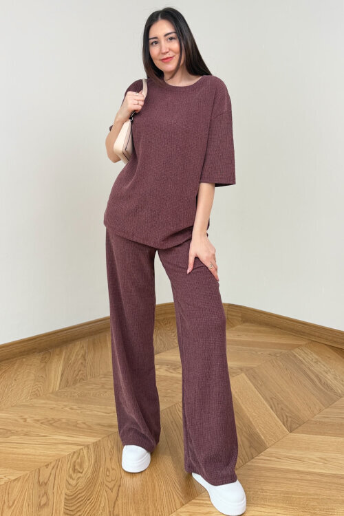 TKM-6785 Bordo Salaş Kesim Bürümcük Kumaş İkili Takım - 4