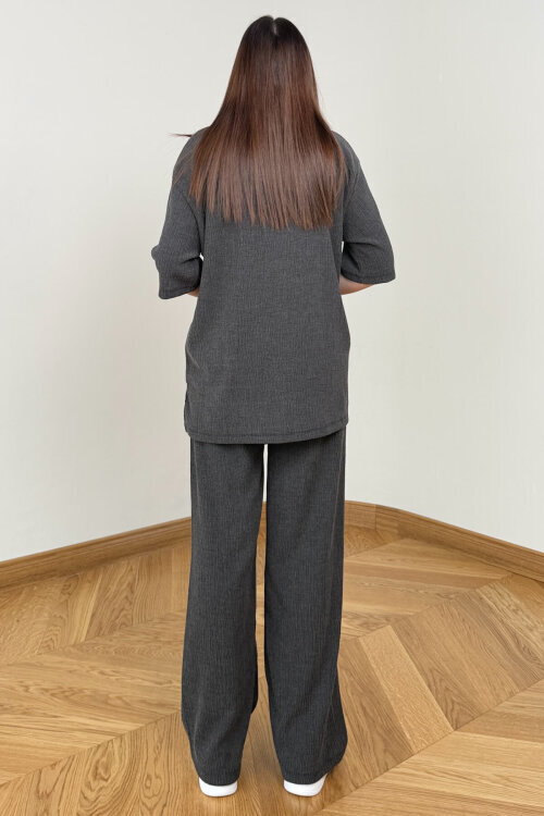 TKM-6785 Füme Salaş Kesim Bürümcük Kumaş İkili Takım - 3