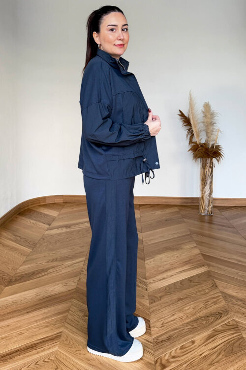 TKM-7039 İndigo Dik Yaka Fermuarlı Paraşüt Modal Takım - 3
