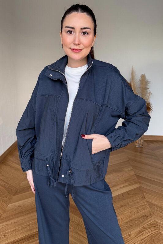 TKM-7039 İndigo Dik Yaka Fermuarlı Paraşüt Modal Takım - 2
