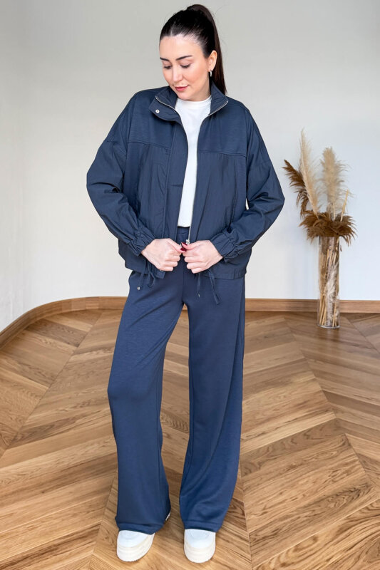 TKM-7039 İndigo Dik Yaka Fermuarlı Paraşüt Modal Takım - 1