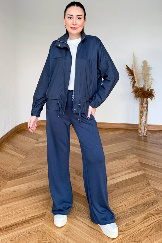 TKM-7039 İndigo Dik Yaka Fermuarlı Paraşüt Modal Takım - 4