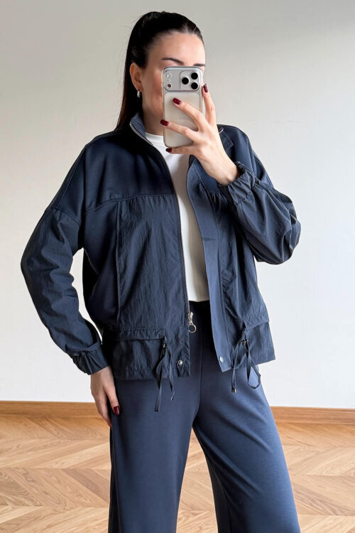 TKM-7039 İndigo Dik Yaka Fermuarlı Paraşüt Modal Takım - 5