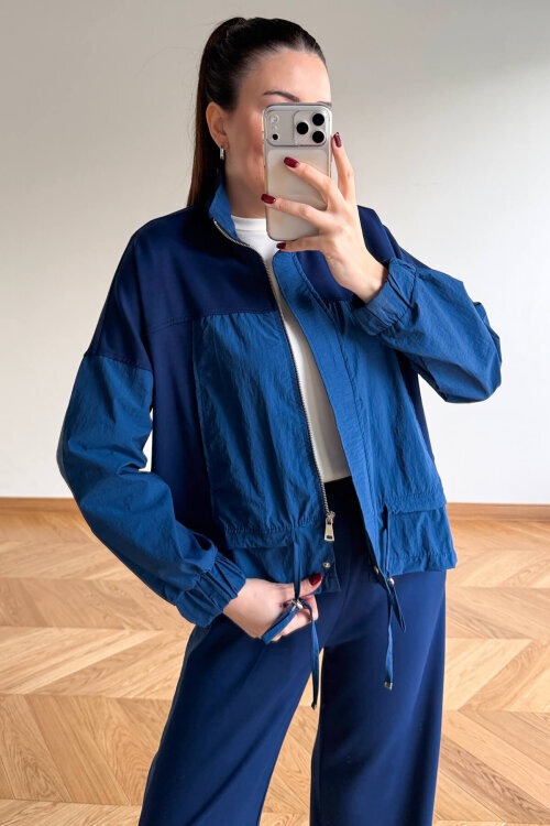 TKM-7039 Lacivert Dik Yaka Fermuarlı Paraşüt Modal Takım - 3