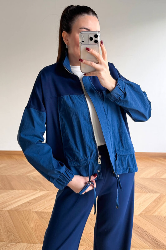 TKM-7039 Lacivert Dik Yaka Fermuarlı Paraşüt Modal Takım - 3