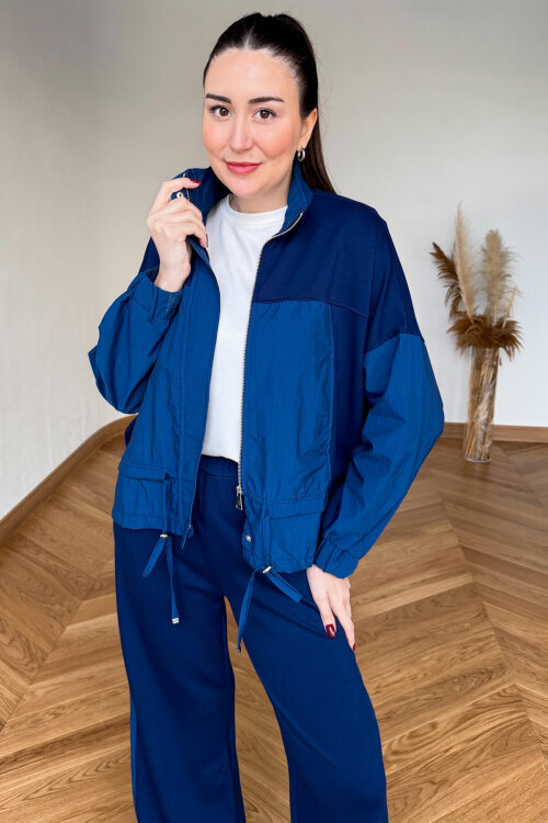 TKM-7039 Lacivert Dik Yaka Fermuarlı Paraşüt Modal Takım - 2