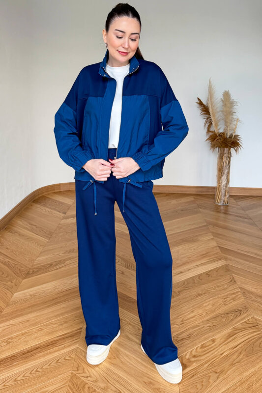 TKM-7039 Lacivert Dik Yaka Fermuarlı Paraşüt Modal Takım - 1